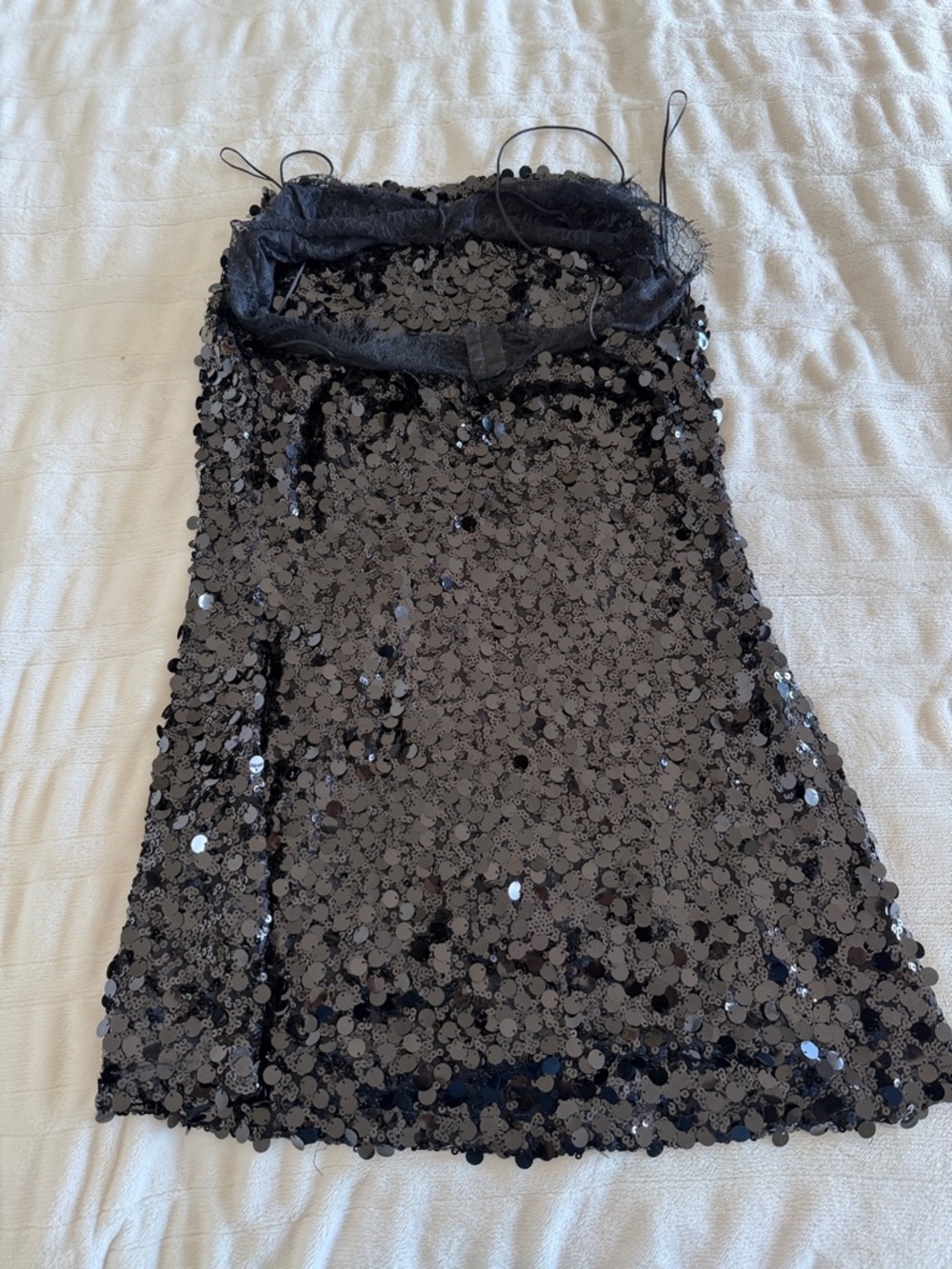 Zara Black Sequin Slip Dress with Lace Bodice - Picture 2 of 3